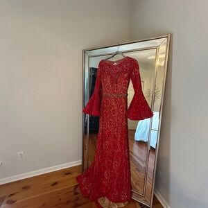 Jovani Red Beaded Prom Dress Size 6